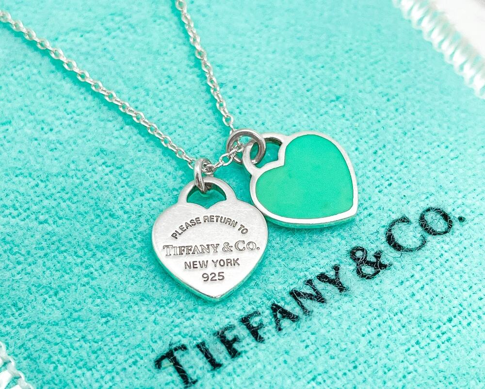 Tiffany & Co. Return to Tiffany Mini Blue Double Heart Necklace 18" (small knot)